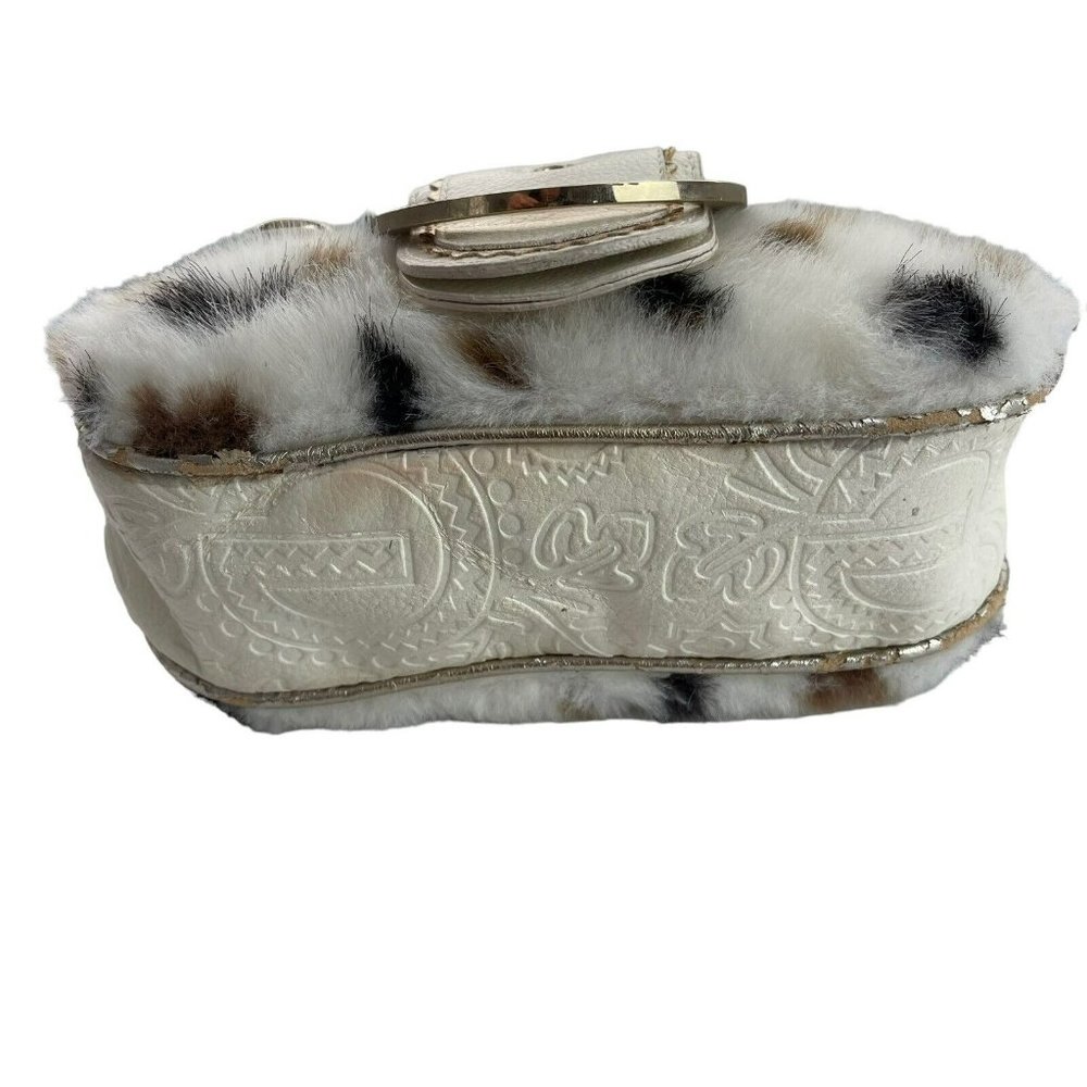 SOLD! Y2K RED by Marc Ecko White Faux Fur Mini Purse Cow Print Gold Metal - Picture 13 of 16